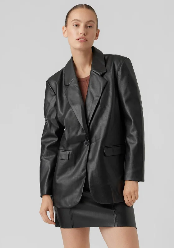 Vero Moda Olivia Oversize Faux Leather Blazer, Black