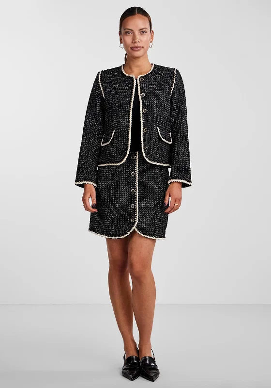 Y.A.S Clema Tweed Short Blazer, Black