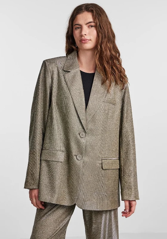 Y.A.S Styles Oversized Shimmery Metallic Blazer, Gold