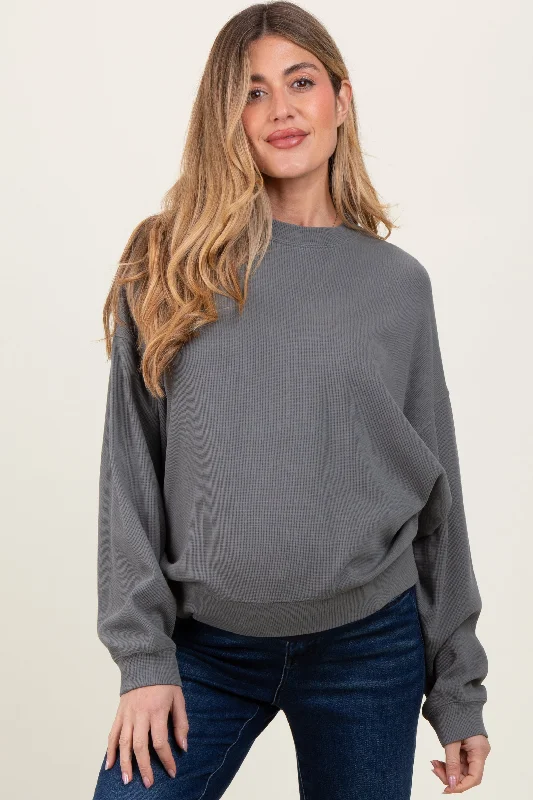 Charcoal Waffle Knit Maternity Pullover